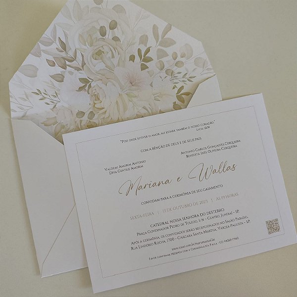Convite Casamento Forrado Champanhe com Dourado