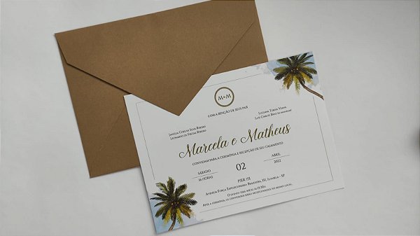 Convite Casamento Envelope KRAFT Rústico e Meia Pérola Praia / Praiano -  Bellagi Convites