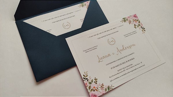 Convite Casamento C/ Envelope Azul Escuro Porto Seguro