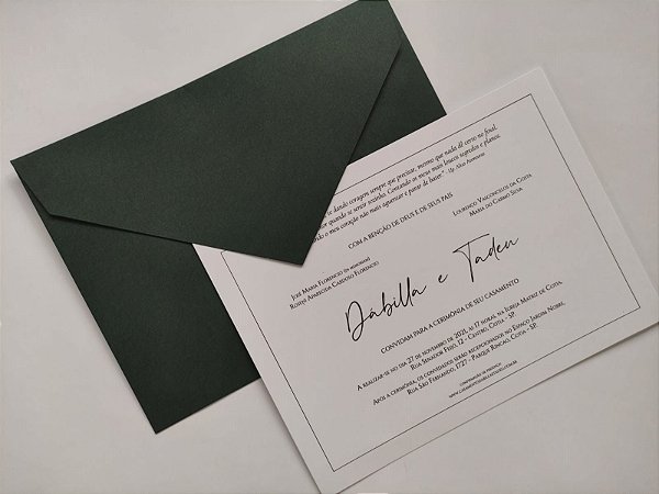 Convite Casamento Envelope Verde Escuro