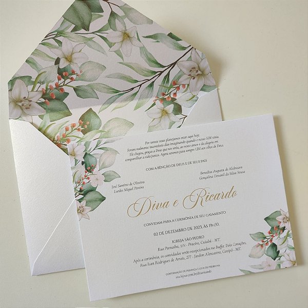 Convite Casamento Envelope Forrado Folhagem