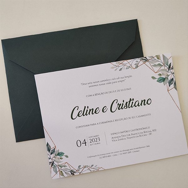 Convite Casamento Envelope Verde Escuro Folhagem