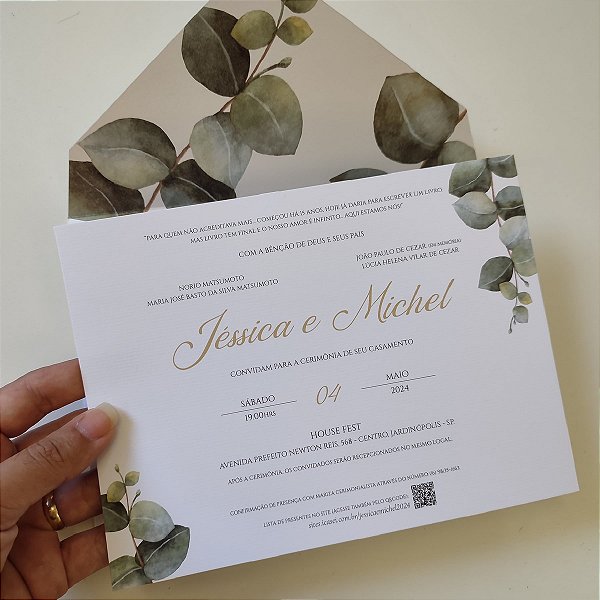 Convite Casamento Forrado Eucalipto