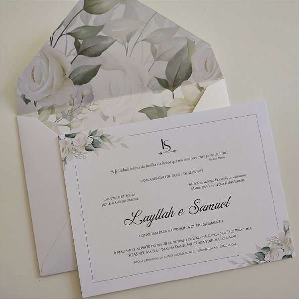 Convite Casamento c/ Envelope Forrado Pérola