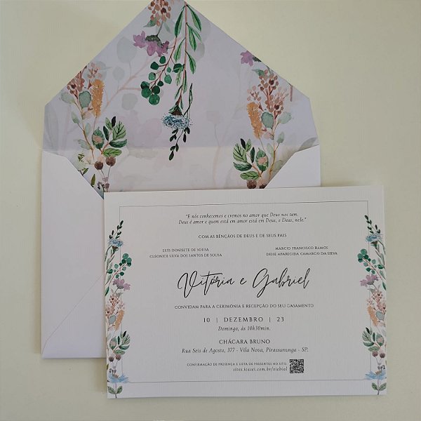 Convite Casamento Branco Fosco Forrado Candy Colors