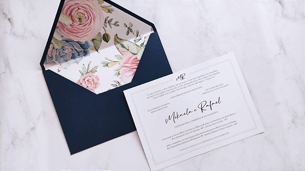 Convite Casamento Envelope Azul Forrado COM METALIZADO