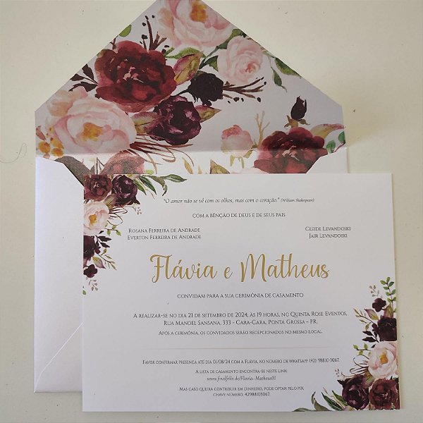 Convite Casamento Forrado Marsala