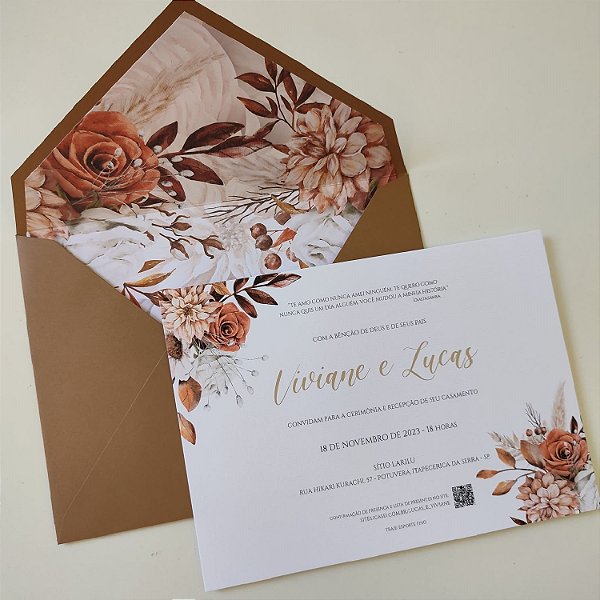 Convite Casamento Envelope Forrado Terroso / Terracota