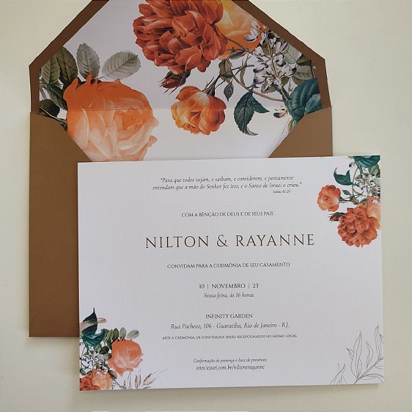 Convite Casamento Envelope Forrado Marrom Terroso / Terracota