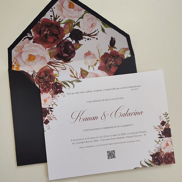 Convite Casamento Forrado Preto com Marsala