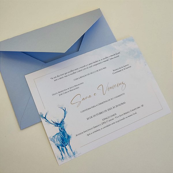 Convite Casamento com Envelope Azul Serenity Harry Potter