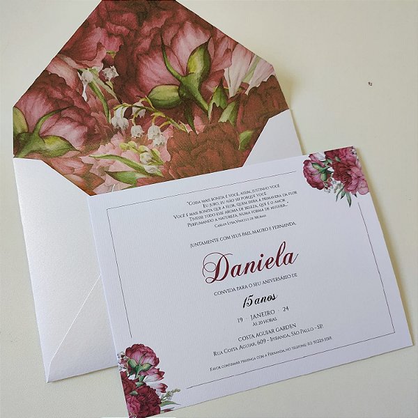 Convite 15 anos / Debutante com Envelope Perolado Forrado