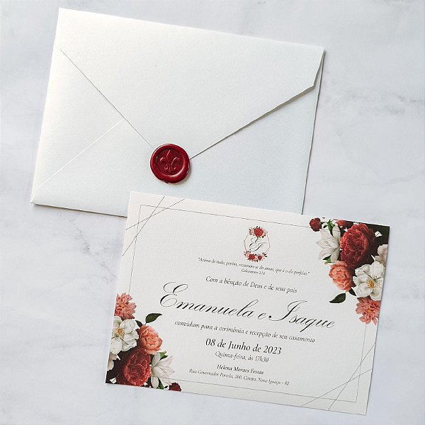 Convite Casamento Marsala com lacre de cera