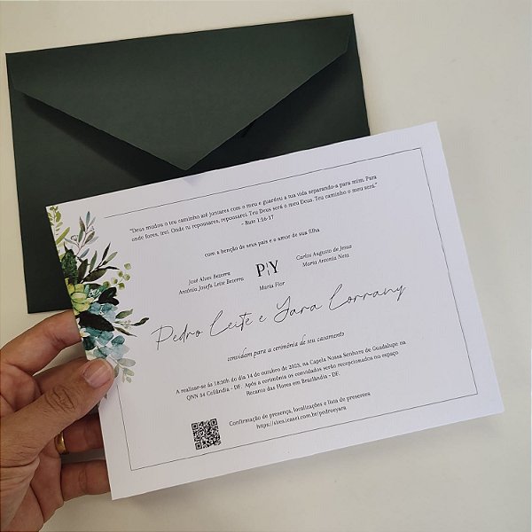 Convite Casamento C/ Envelope Verde Escuro