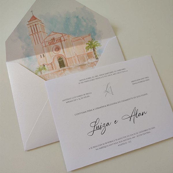 Convite Casamento envelope Forrado Aquarela