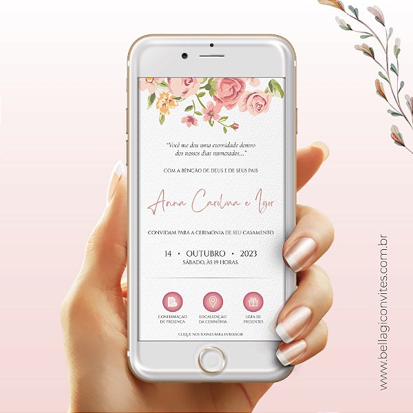Convite De Casamento Digital  / Virtual  Interativo Imagem Rosê