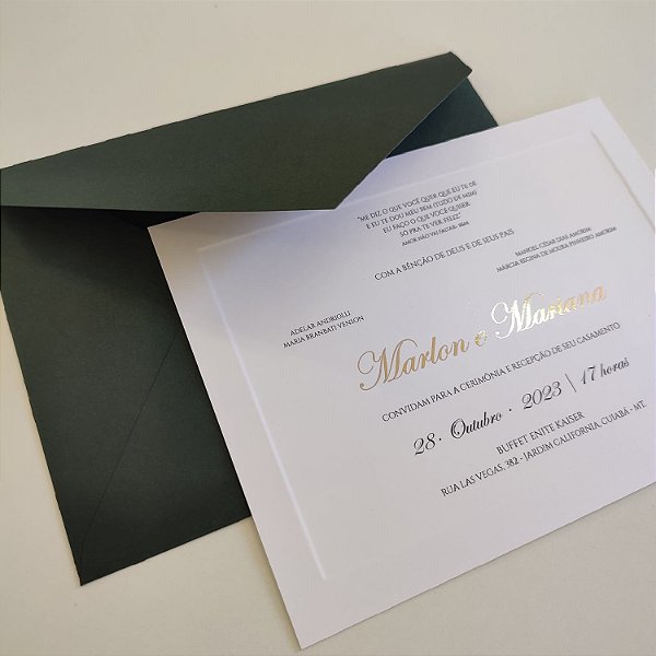 Convite Casamento Envelope c/ Metalizado Borda Relevo