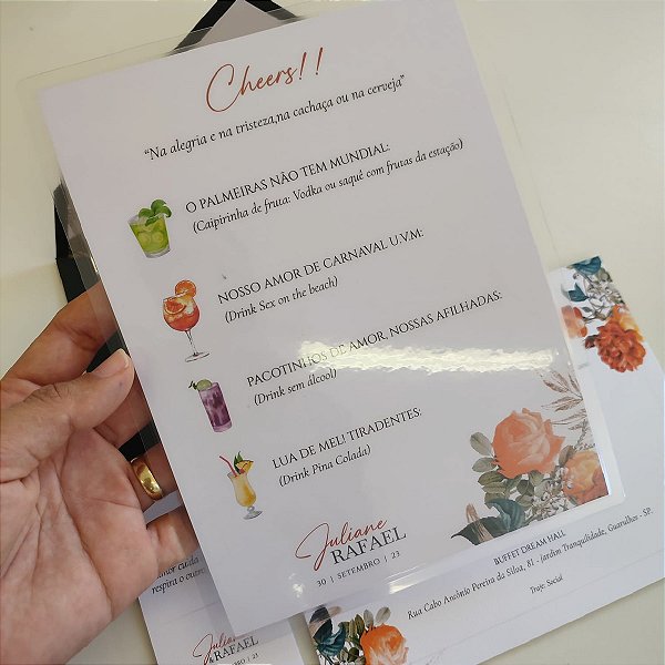 Menu Bar Casamento Plastificado