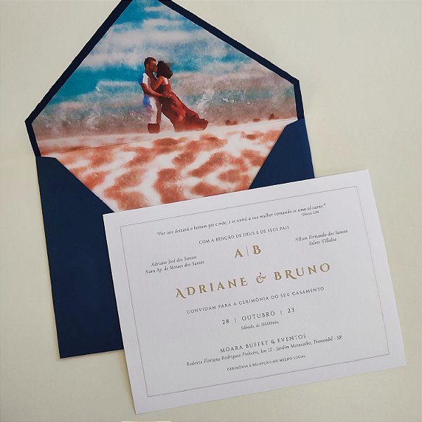 Convite Casamento Forrado Azul Escuro Petróleo c/ Foto Casal