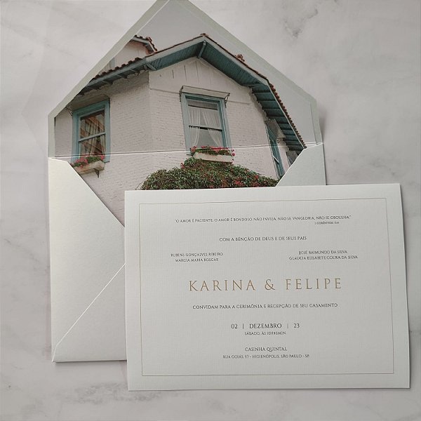 Convite Casamento c/ Envelope Forrado Casinha Quintal