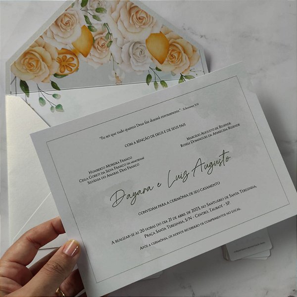 Convite Casamento c/ Envelope Forrado Limão Siciliano
