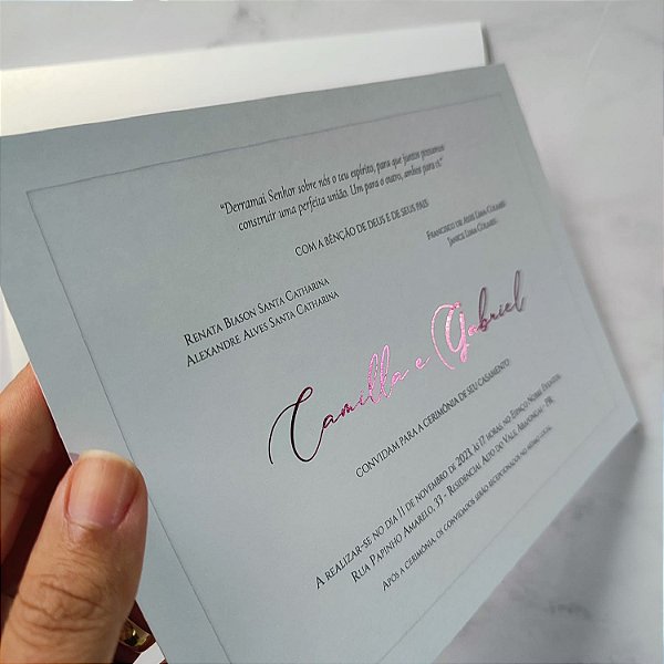 Convite Casamento Envelope c/ Metalizado Pink e Lacre de Cera