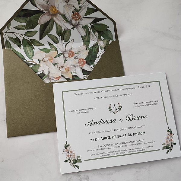 Convite Casamento Envelope Forrado Verde Oliva