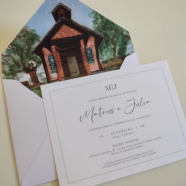 Convite Casamento c/ Envelope Forrado Aquarela