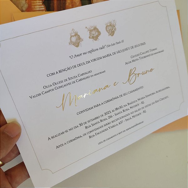 Convite Casamento Forrado Nossa Senhora de Guadalupe com lacre de cera