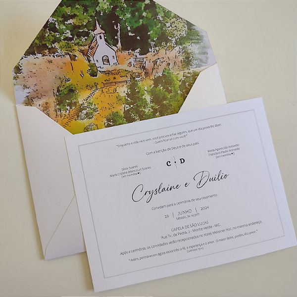 Convite Casamento Forrado Capela Aquarela