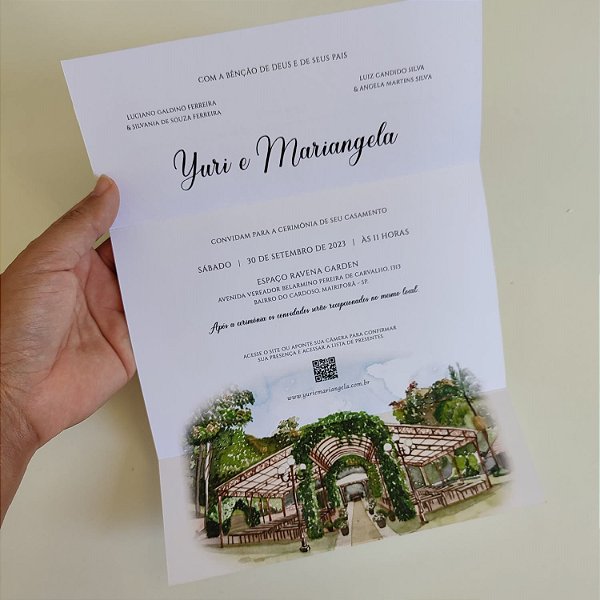 Convite Casamento Aquarela Ravena Garden c/ Lacre de Cera