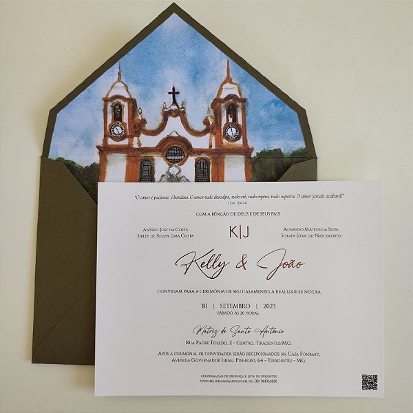 Convite Casamento c/ Envelope Forrado Aquarela com metalizado