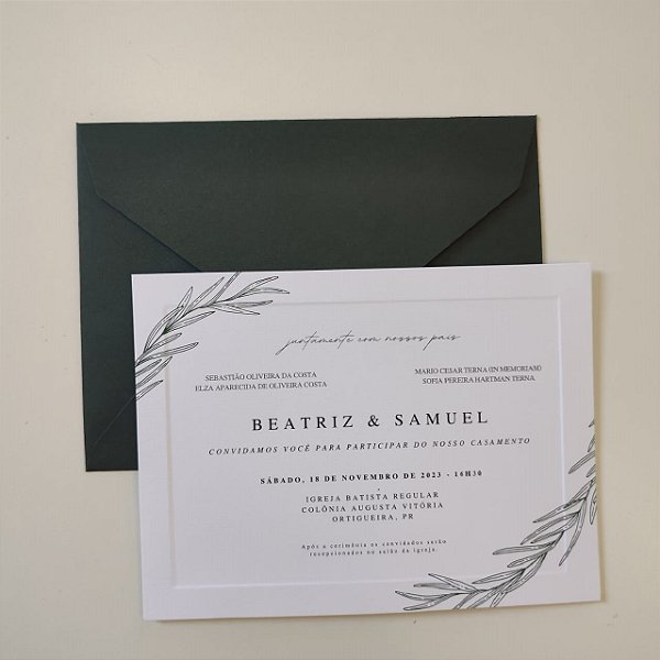 Convite Casamento Envelope c/  Borda Relevo