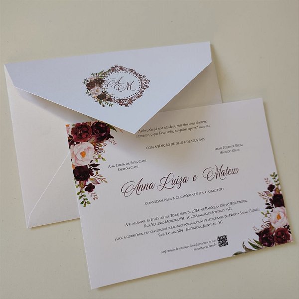 Convite de Casamento c/ com Brasão no Envelope Marsala