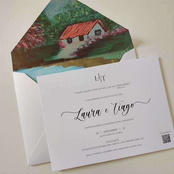 Convite Casamento c/ Envelope Forrado Aquarela