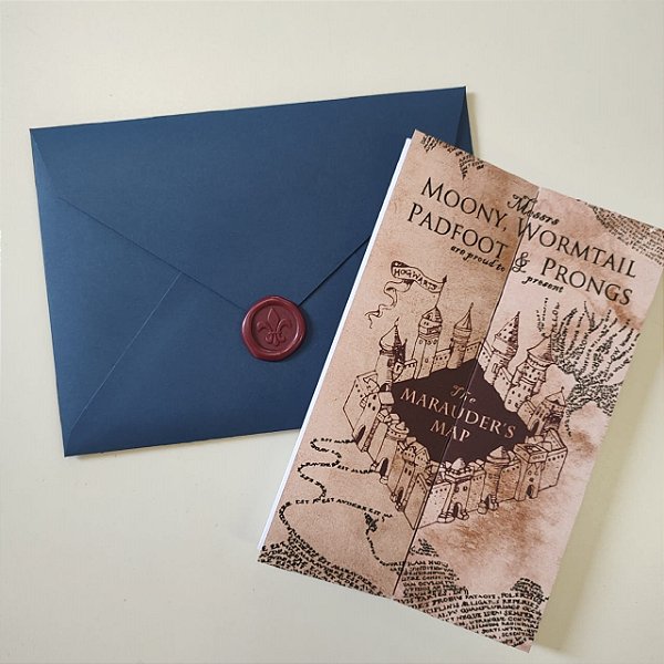 Convite Casamento com Envelope Azul Escuro Harry Potter com lacre