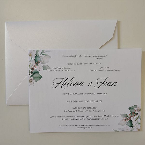 Convite De Casamento com envelope Folhagem
