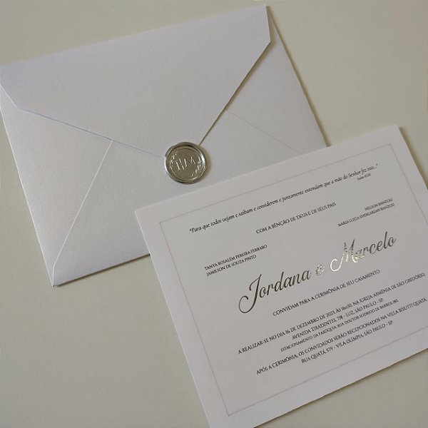 Convite Casamento c/ Metalizado e Lacre de Cera Prata