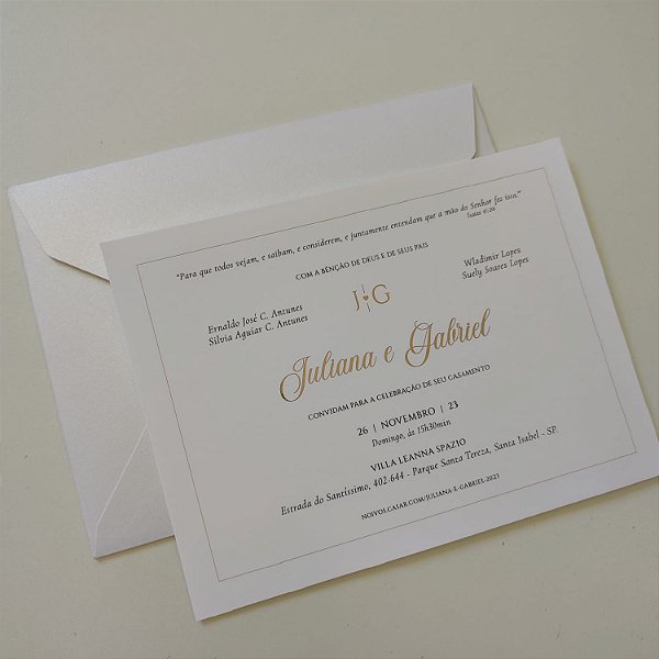 Convite Casamento Envelope e Metalizado Dourado