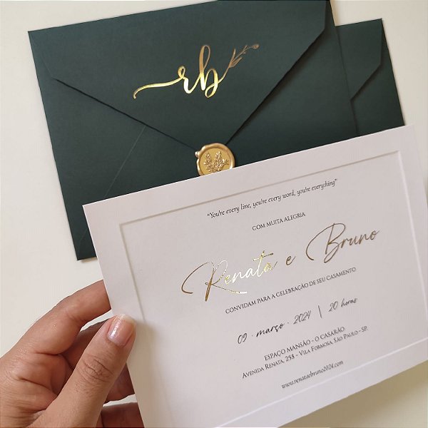 Convite C/ Iniciais Metalizadas + Borda Relevo + lacre de cera