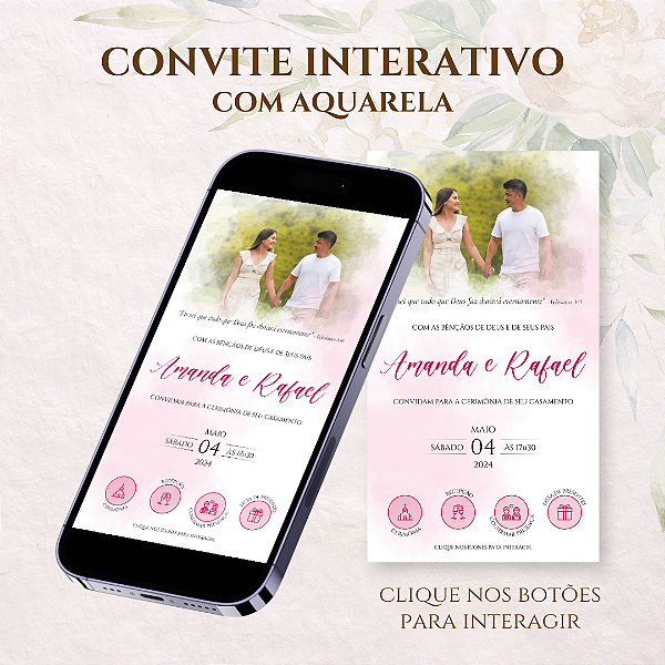 CONVITE DE CASAMENTO DIGITAL / VIRTUAL INTERATIVO COM AQUARELA