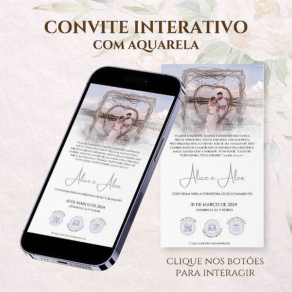 CONVITE DE CASAMENTO DIGITAL / VIRTUAL INTERATIVO COM AQUARELA