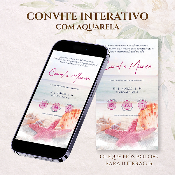 CONVITE DE CASAMENTO DIGITAL / VIRTUAL INTERATIVO COM AQUARELA