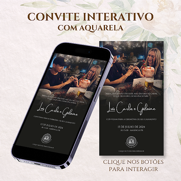 CONVITE DE CASAMENTO DIGITAL / VIRTUAL INTERATIVO COM AQUARELA