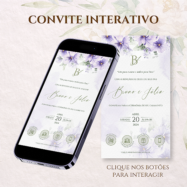 CONVITE DE CASAMENTO DIGITAL / VIRTUAL INTERATIVO LILÁS
