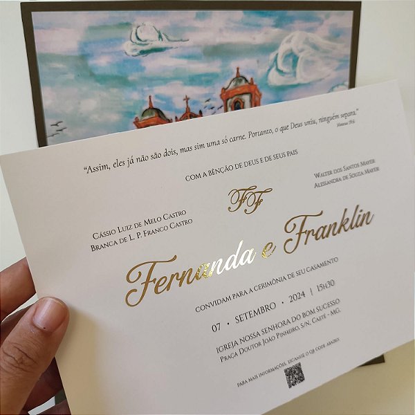 Convite Casamento Envelope Janela Aba reta Verde Oliva Aquarela