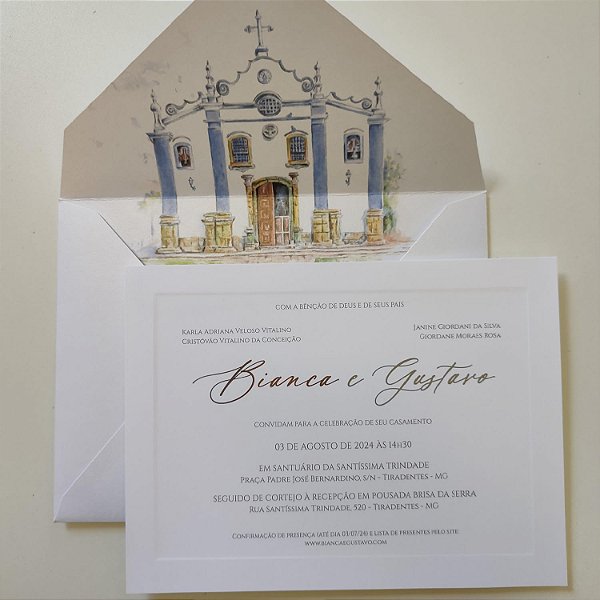 Convite Casamento Forrado Borda Relevo Metalizado fechamento em Imã