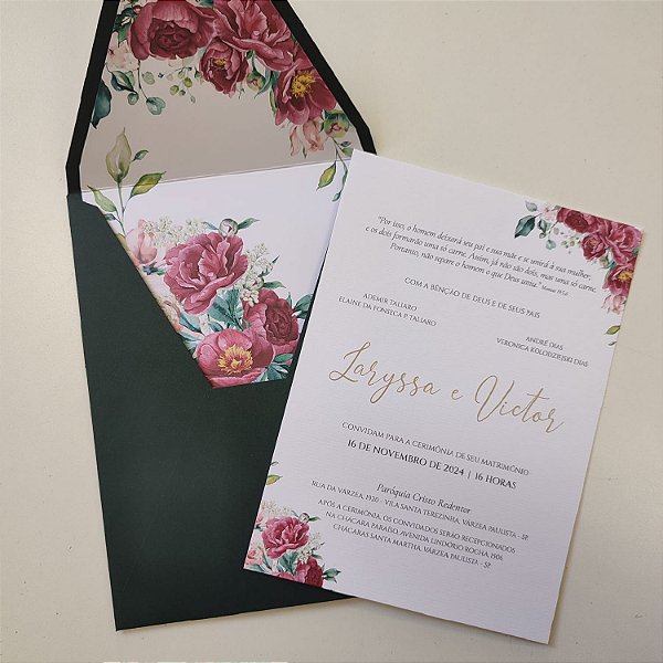 Convite Casamento Vertical Forrado Fucsia