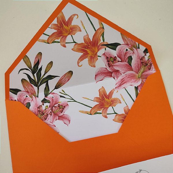 Convite Casamento C/ Envelope Laranja forrado