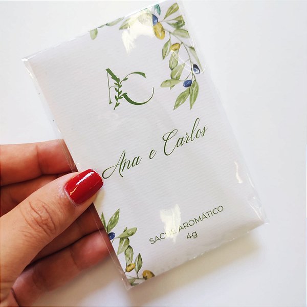 Sachê Aromático Personalizado Lembrancinha Verde Oliva